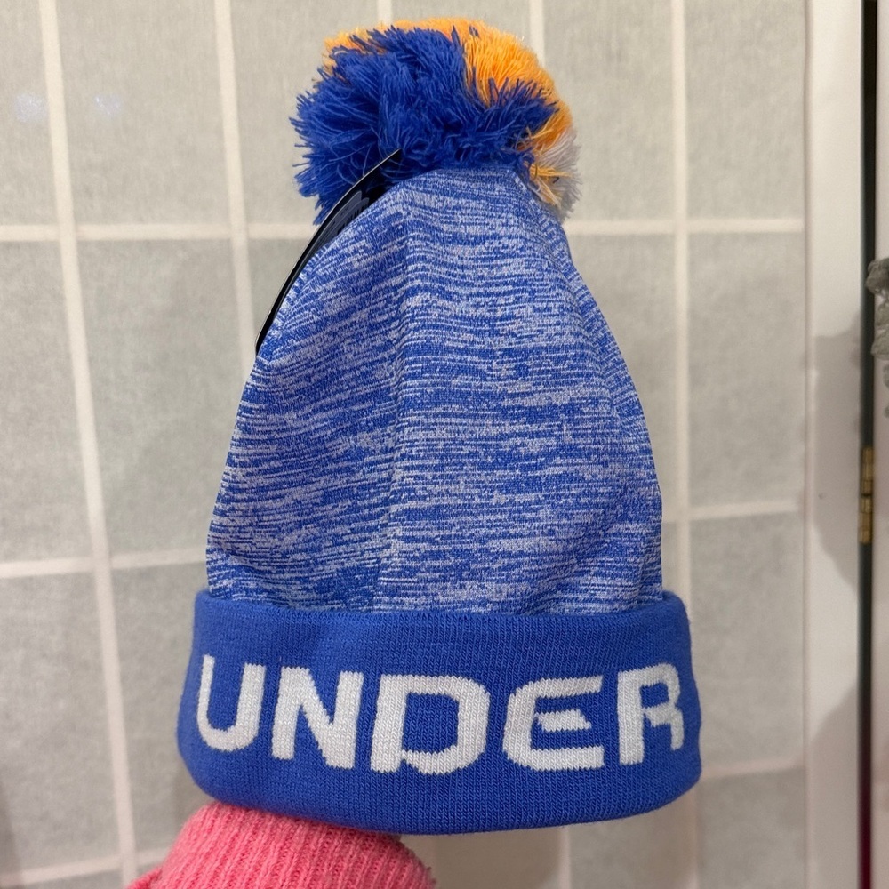 NET Under Armour Kids Blue Beanie with Colorful Pom - Picture 5 of 5